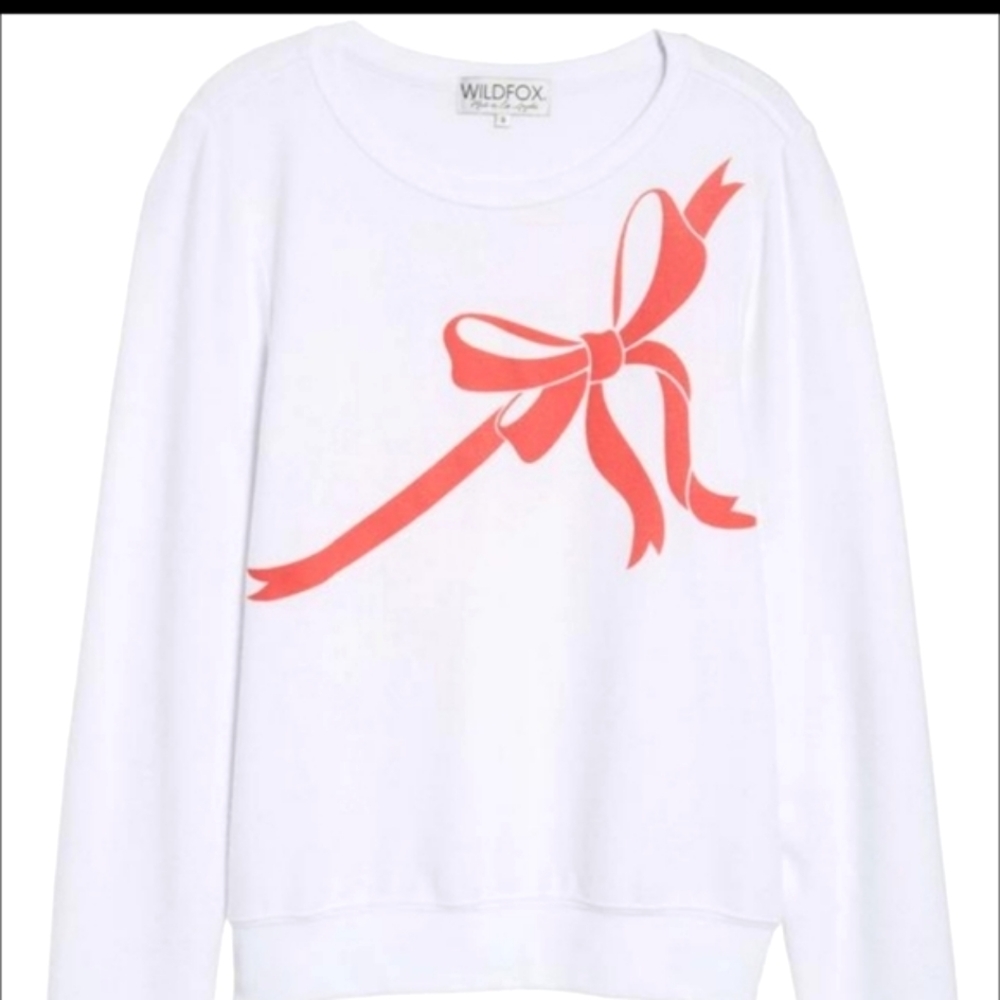 WILDFOX White French Terry  Red Ribbon Present Wrap Bow BBJ Jumper Pullover Top - Picture 12 of 12